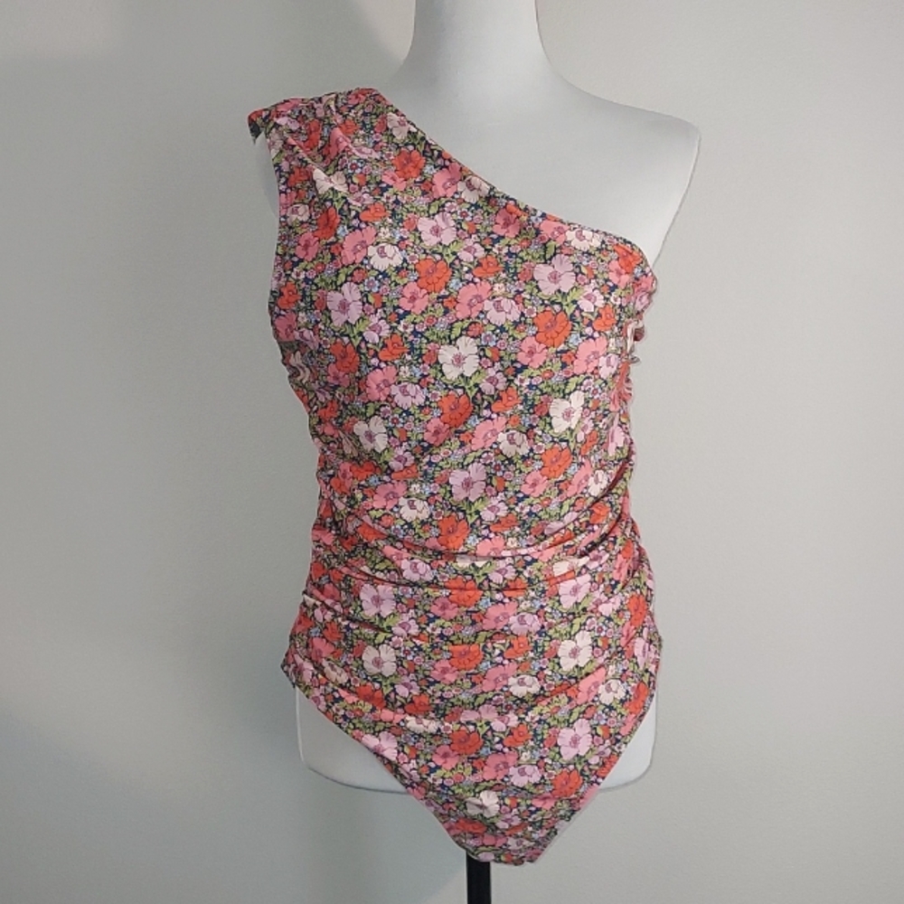 J. Crew Floral One-Shoulder Liberty Meadow Song Fabric Ruched One-Piece Size 12